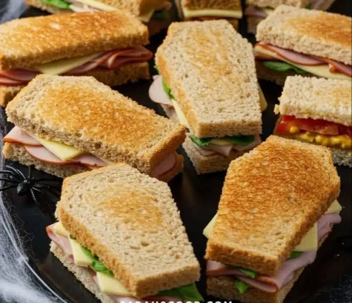 A black plate topped with sandwiches on top of a table.