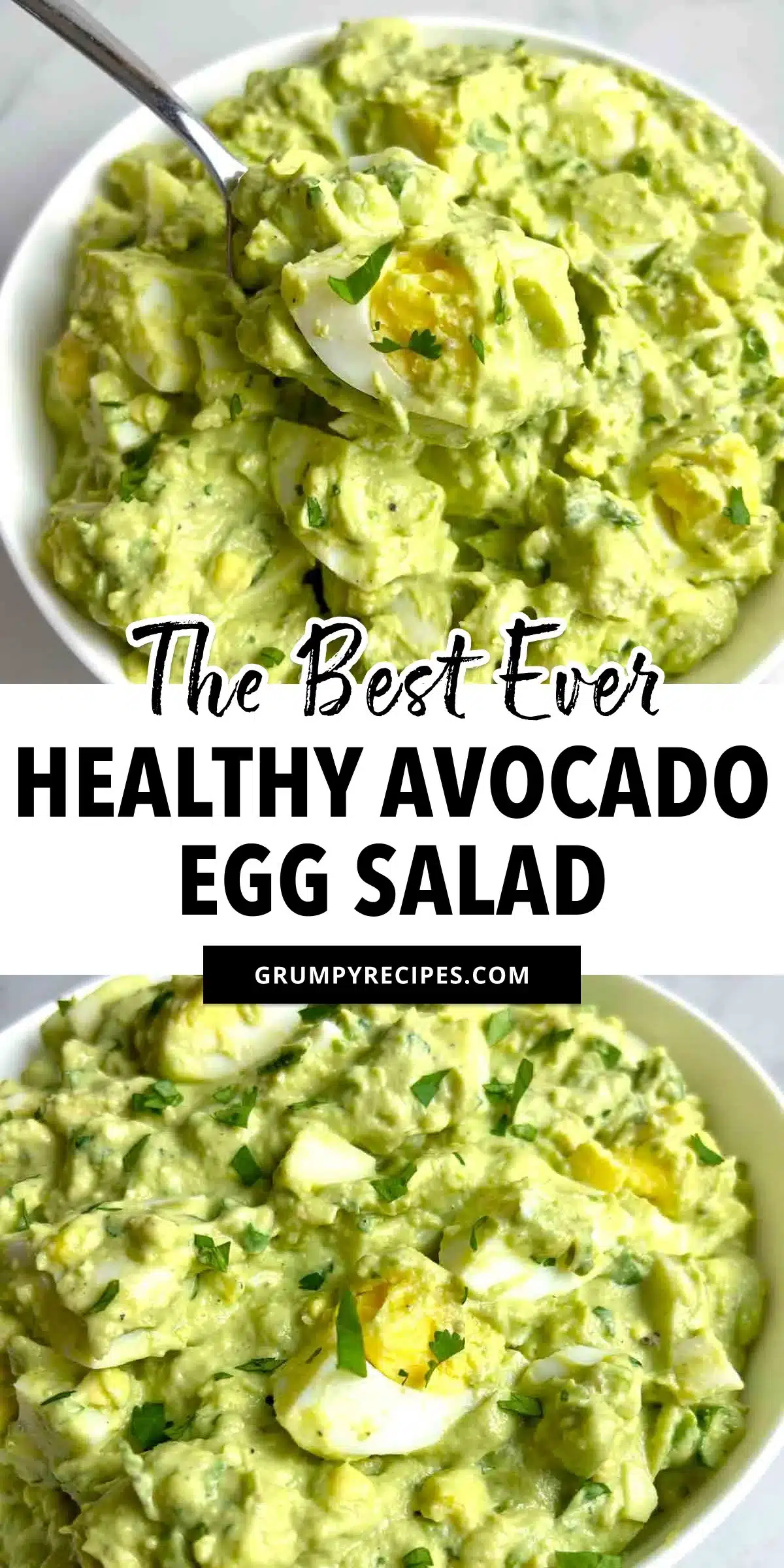 Creamy avocado egg salad served in a bowl with fresh herbs