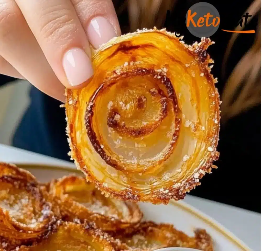 Baked keto onion rings, low carb and extra crunchy snack option