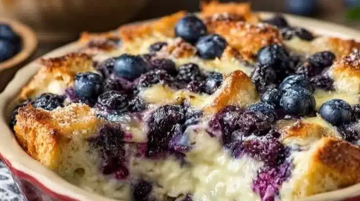 Delicious Blueberry Cottage Cheese Bake served in a dish