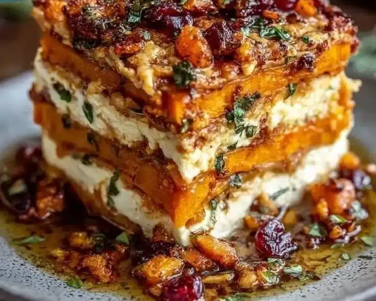 Comforting Layered Sweet Potato Butternut Squash Carrot Lasagna Bake