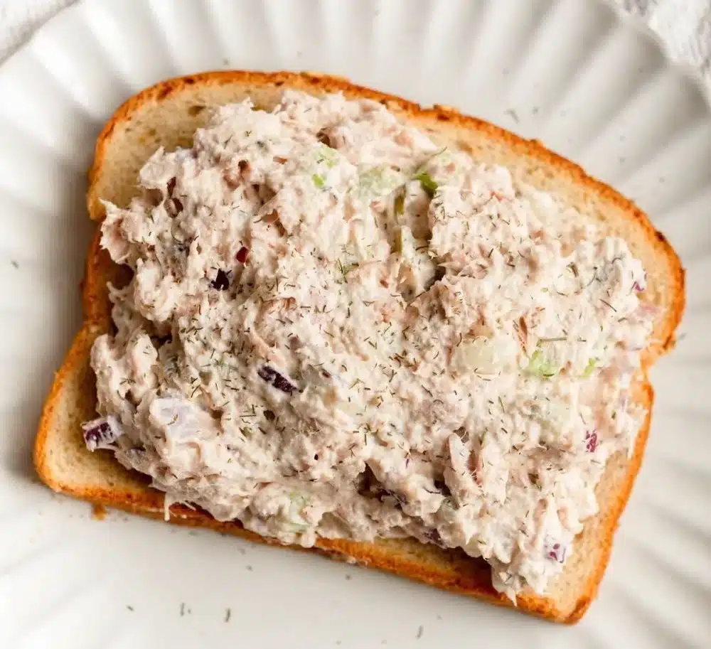 Cottage Cheese Tuna Salad served in a bowl, garnished with fresh herbs