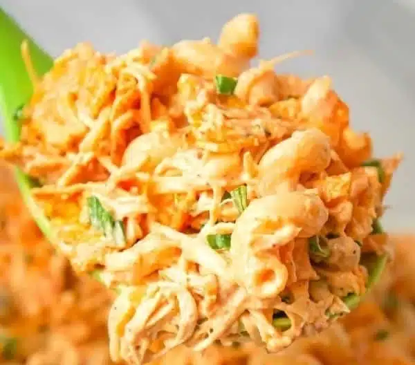Delicious Doritos Chicken Pasta Salad served in a bowl with colorful ingredients