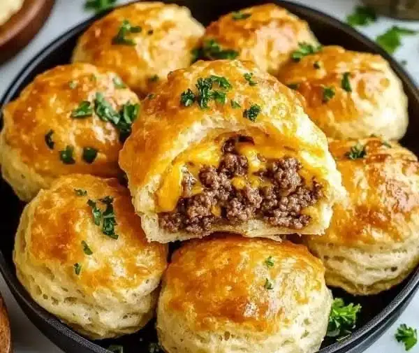 Delicious garlic cheeseburger balls appetizingly arranged on a platter