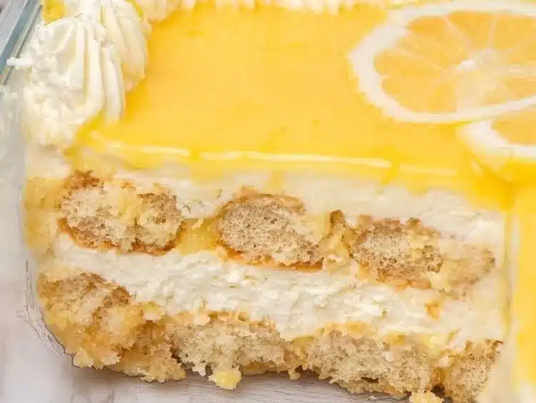 Homemade limoncello tiramisu dessert layered with creamy lemon flavor