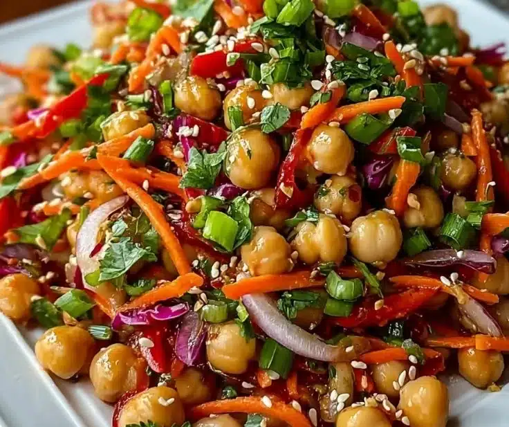 Crunchy Thai Chickpea Salad with fresh vegetables and zesty dressing