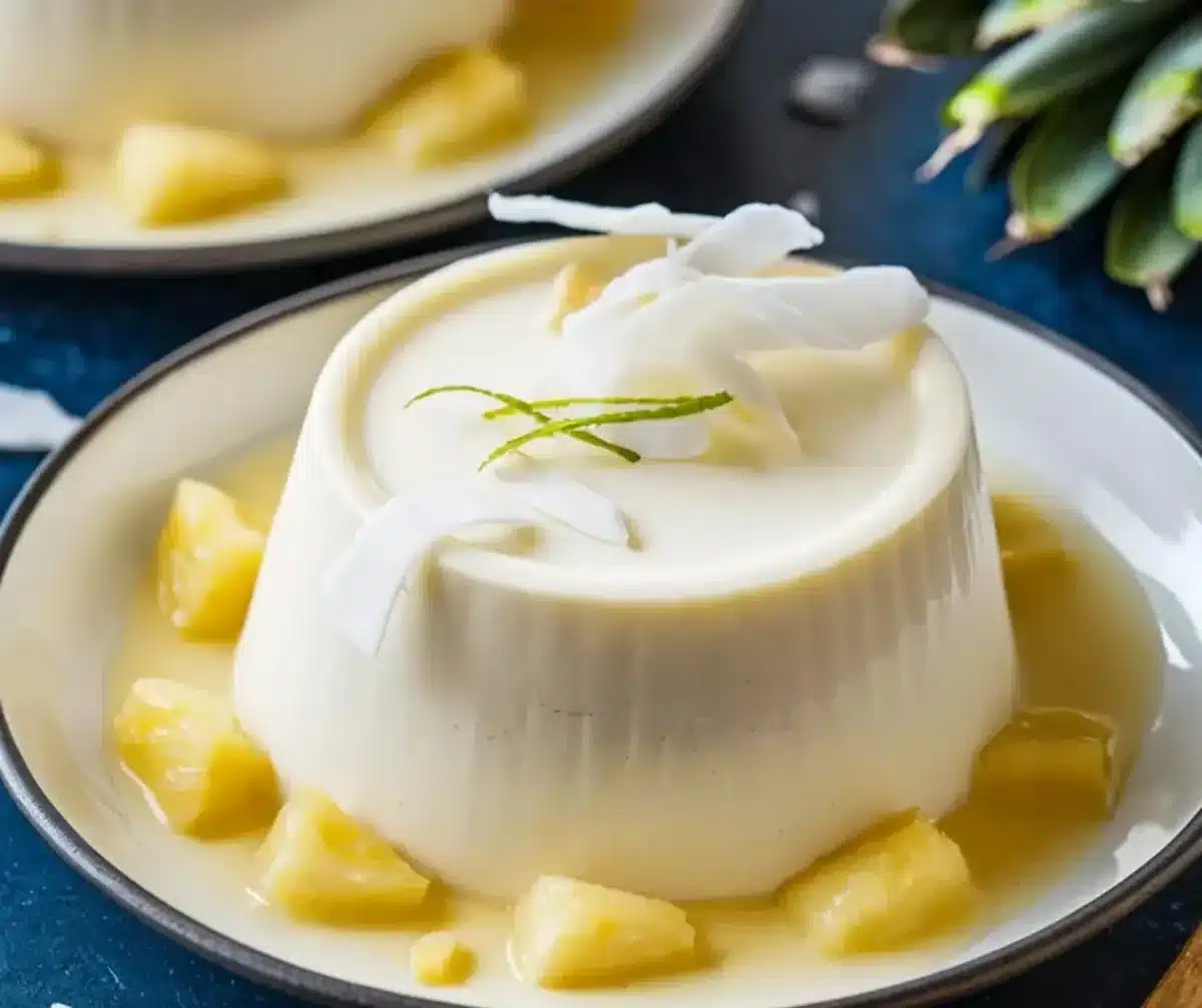 Pineapple Coconut Panna Cotta served in elegant dessert glasses