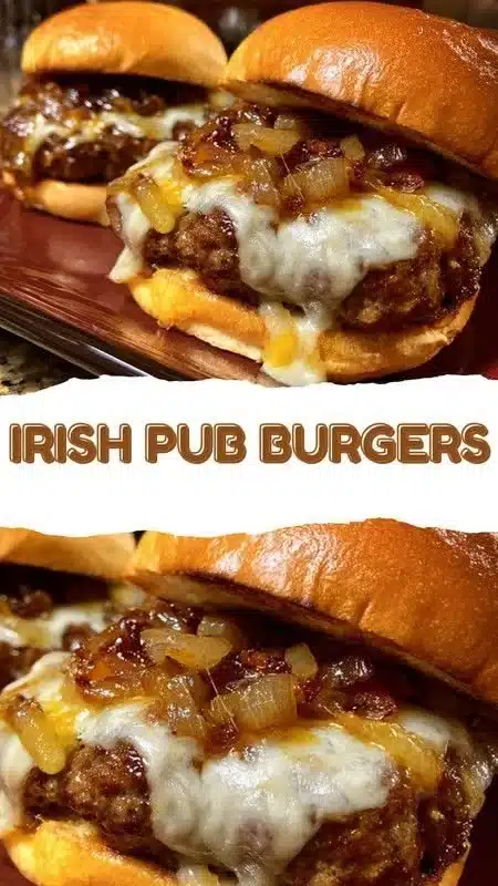 Delicious Irish pub burgers with toppings served on a wooden platter
