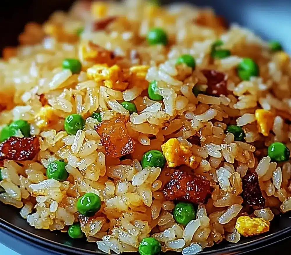Delicious plate of homemade fried rice with vegetables and protein